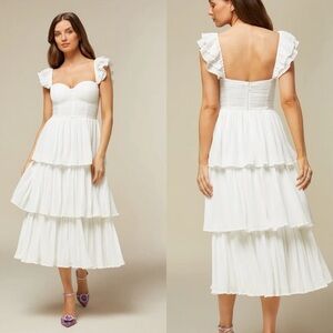 White Ruffled Tiered Midi Dress